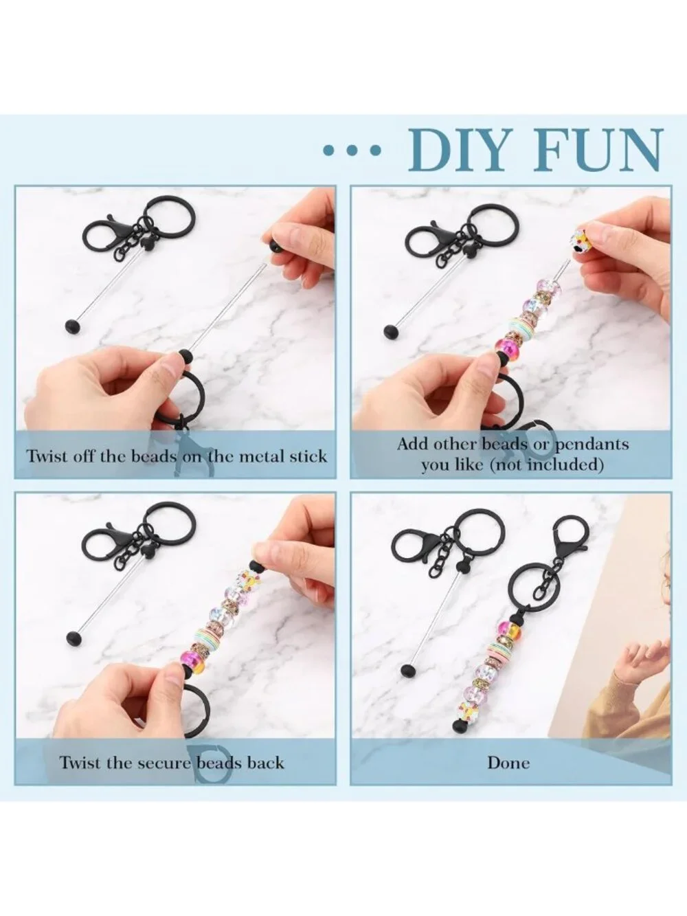 12 Pcs Blank Beadable Metal Keychains for DIY Crafts & Gifts - Bulk Set